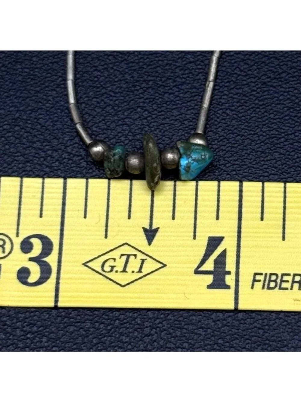 Native American Liquid Silver Heishi Necklace Turquoise & Shell Nugget Center Be - Picture 7 of 7